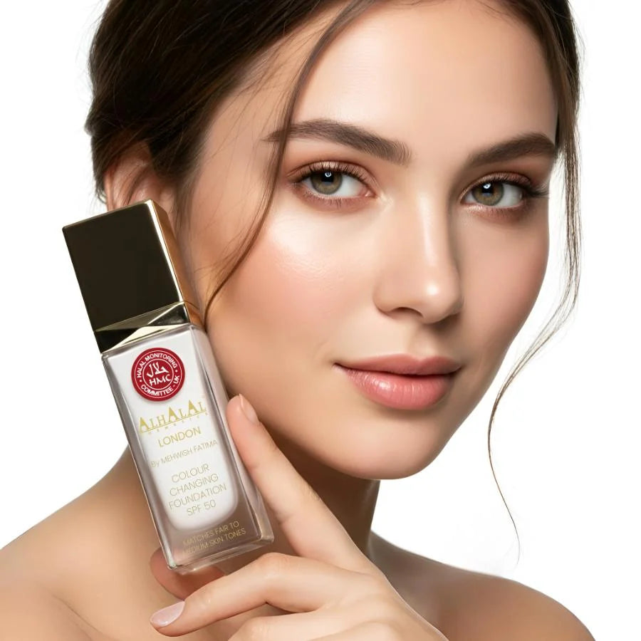 ALHALAL COSMETICS COLOR CHANGING FOUNDATION SPF 50 – ADAPTIVE SHADE MAKEUP FOUNDATION WITH SUN PROTECTION