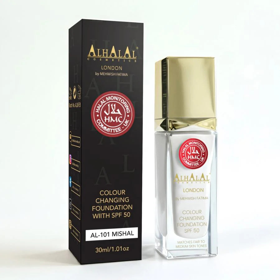 ALHALAL COSMETICS COLOR CHANGING FOUNDATION SPF 50 – ADAPTIVE SHADE MAKEUP FOUNDATION WITH SUN PROTECTION