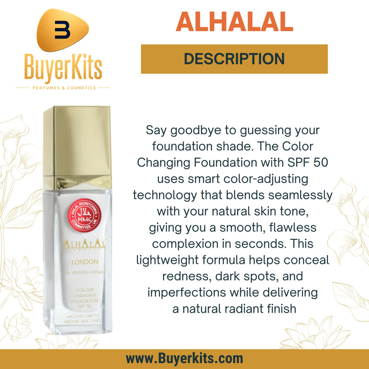 ALHALAL COSMETICS COLOR CHANGING FOUNDATION SPF 50 – ADAPTIVE SHADE MAKEUP FOUNDATION WITH SUN PROTECTION