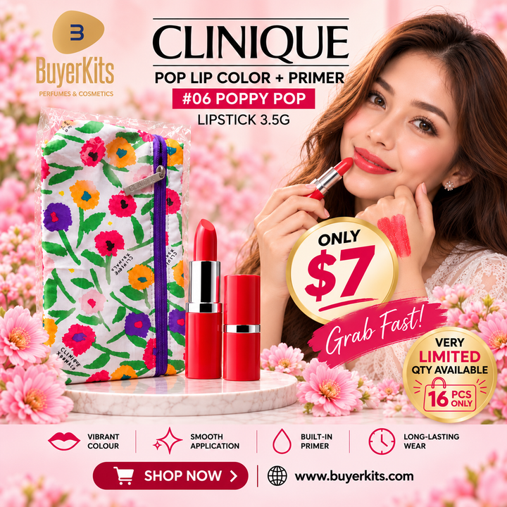 CLINIQUE POP LIP COLOR + PRIMER LIPSTICK, SHADE 06 POPPY POP, 3.5G