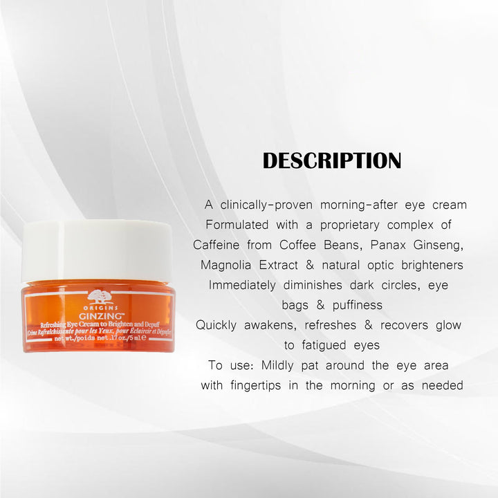 ORIGINS REFRESHING EYE CREAM TO BRIGHTEN AND DEPUFF 5ML