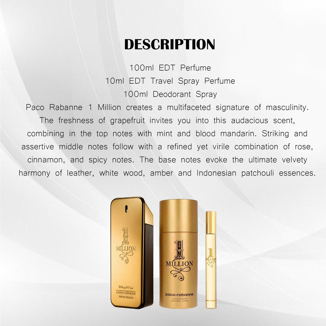 PACO RABANNE 1 MILLION EDT 3PCS PERFUME SET