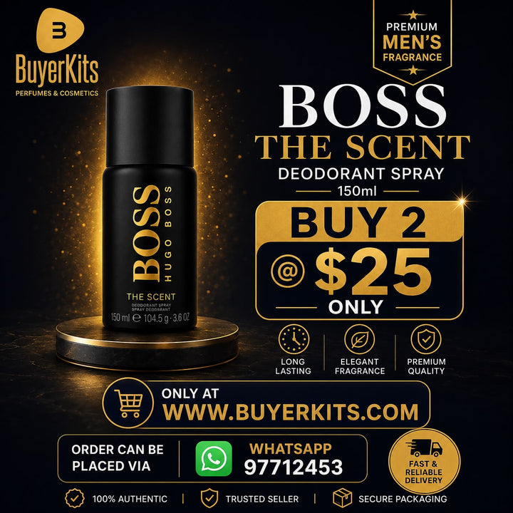 HUGO BOSS THE SCENT DEO SPRAY 150ML BUY2 FOR $25